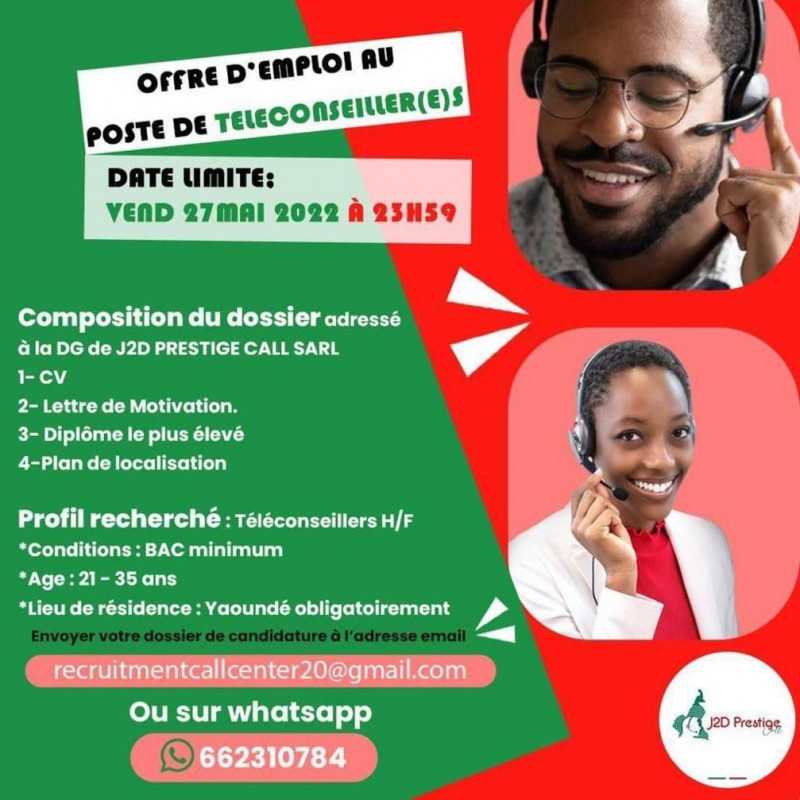 J2D PRESTIGE CALL SARL – Téléconseillers H/F – Yao..