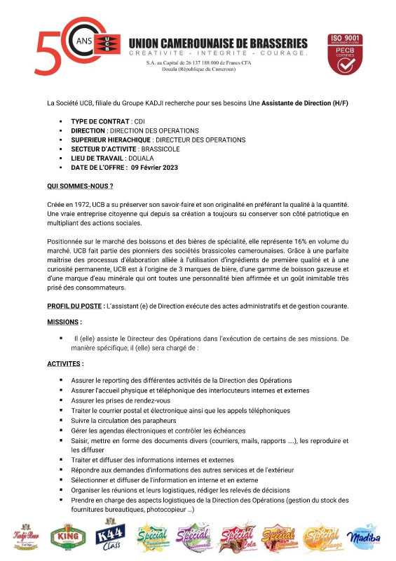 Union Camerounaise De Brasseries (UCB) – Assistant..