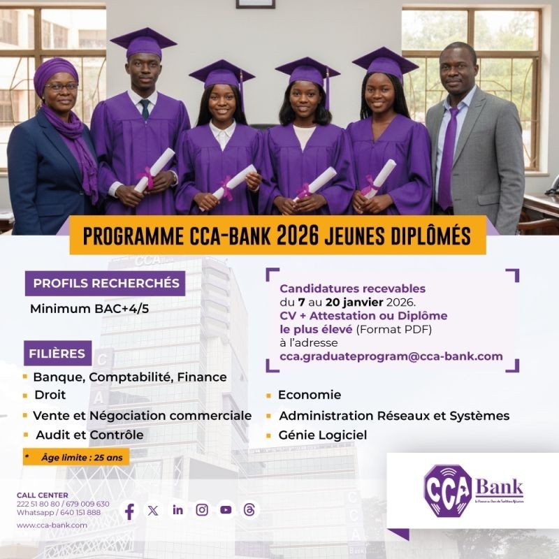 CCA-BANK – Programme CCA Bank 2026 Jeunes Diplômés..